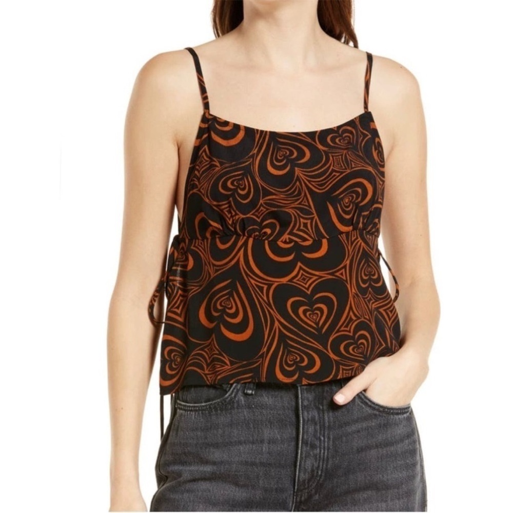 LISA SAYS GAH 90s Heart Print Sleeveless Side Tie Square Neck Babydoll Tank S - Picture 9 of 13